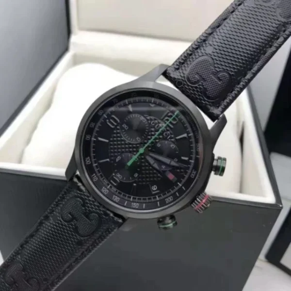 Gucci G Timeless Chronograph Black Dial Black Leather Strap Watch For Men - YA126244