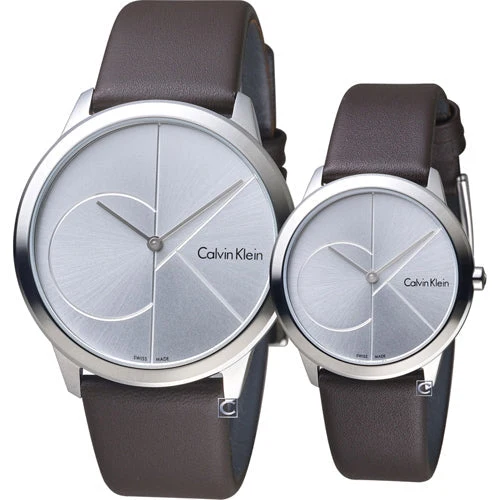 com_zp_images_de2e0199-2941-40f0-899b-7c0762ef0232 Calvin Klein Minimal Silver Dial Brown Leather Strap Watch for Men - K3M211G6