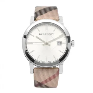 d129a1afcdef09424b3d1e1e0cf5e406-757556_b63167b1-b8c2-4bfa-aab2-ed3c0663b261 Burberry The City Nova Silver Dial White Leather Strap Watch for Women - BU9022
