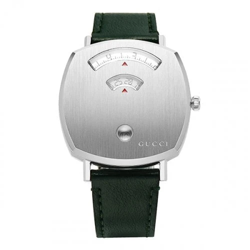 detail_2289079_112_500-559637 Gucci Grip Quartz Silver Dial Green Leather Strap Unisex Watch - YA157406