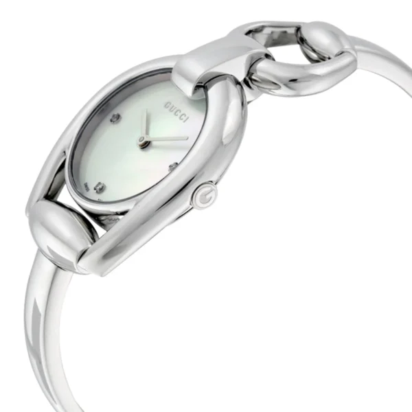 djlp2oqwnu3zq8fc0bax Gucci Horsebit Collection Diamonds Mother of Pearl Dial Silver Steel Strap Watch For Women - YA139506