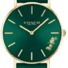 dong-ho-coach-14503383 Coach Perry Green Dial Green Leather Strap Watch for Women - 14503383-C