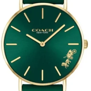 dong-ho-coach-14503383 Coach Perry Green Dial Green Leather Strap Watch for Women - 14503383-C