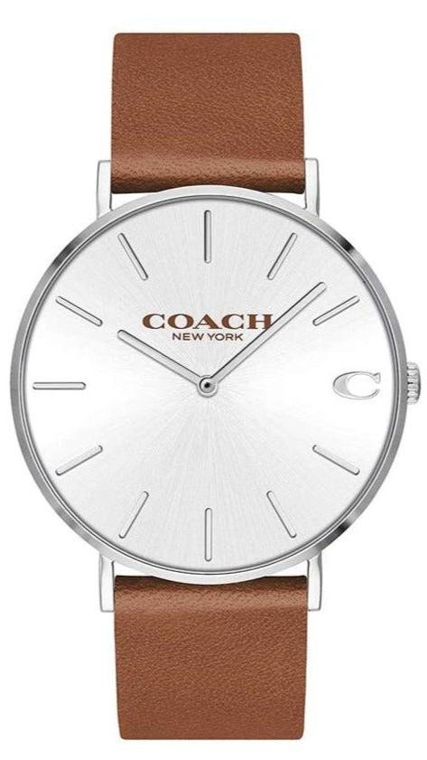 dong-ho-coach-14602152 Coach Charles Silver Dial Brown Leather Strap Watch for Men - 14602152