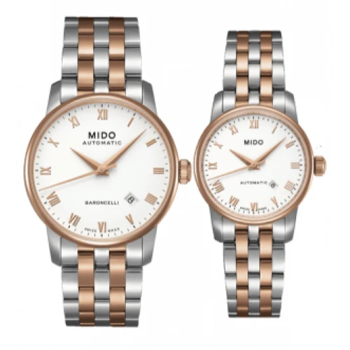 dong_ho_doi_mido_m86009n61 Mido Baroncelli Automatic White Dial Two Tone Steel Strap Watch For Women - M8600.9.N6.1