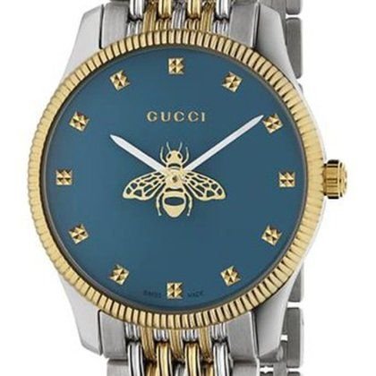 ef4a3cc971f7dabaa415a124f64c5d59 Gucci G Timeless Quartz Blue Dial Two Tone Steel Strap Watch For Women - YA1265029