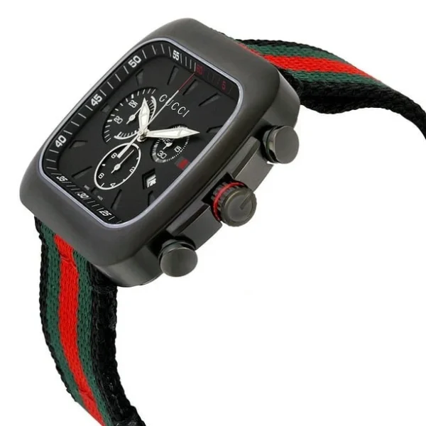 efde2be5-3a6d-40c8-a7ea-afed5fef4662_1.c047d47be1248771ad1832d381d5d4f4 Gucci Coupe Chronograph Quartz Black Two Tone NATO Strap Watch For Men - YA131202