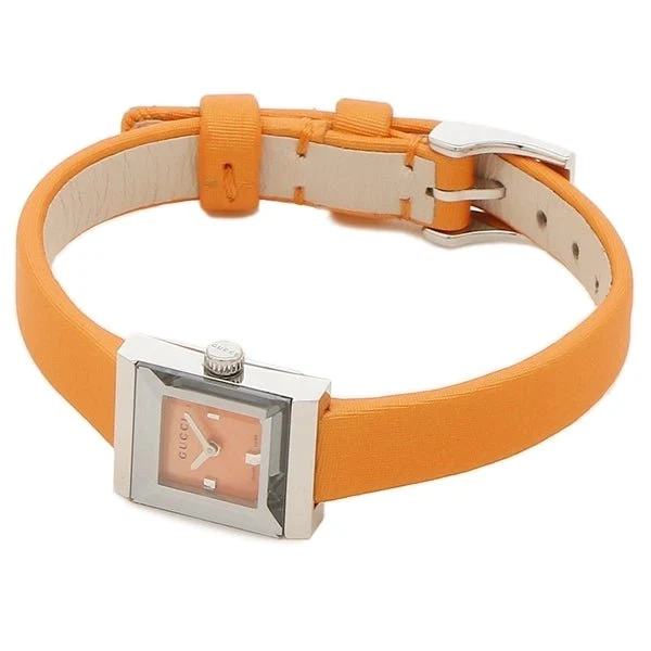 ff7f9de6-3009-49f7-9553-44547b2b2464-299178 Gucci G-Frame Square Mother of Pearl Orange Dial Orange Leather Strap Watch For Women - YA128532