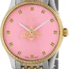gcc-080-gucci-watch-g-timeless-ladies-ya1265030copy Gucci G Timeless Quartz Pink Dial Two Tone Steel Strap Watch For Women - YA1265030