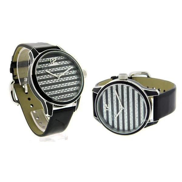 gifttime_mbm1166_3 Marc Jacobs Lidia Stripe Glitz Black Dial Black Leather Strap Watch for Women - MBM1166