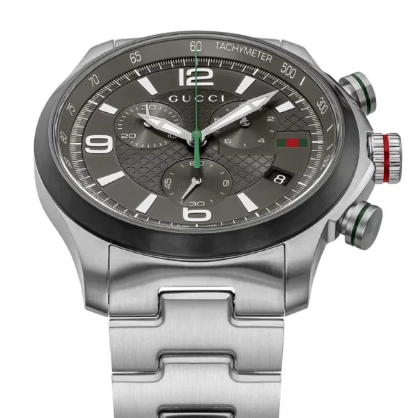 gu-ya126238-6 Gucci G Timeless Chronograph Grey Dial Silver Steel Strap Watch For Men - YA126238