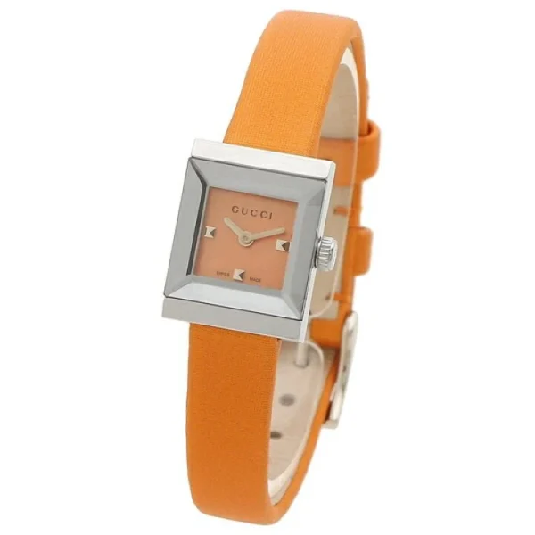 gu-ya128532_5-660268 Gucci G-Frame Square Mother of Pearl Orange Dial Orange Leather Strap Watch For Women - YA128532