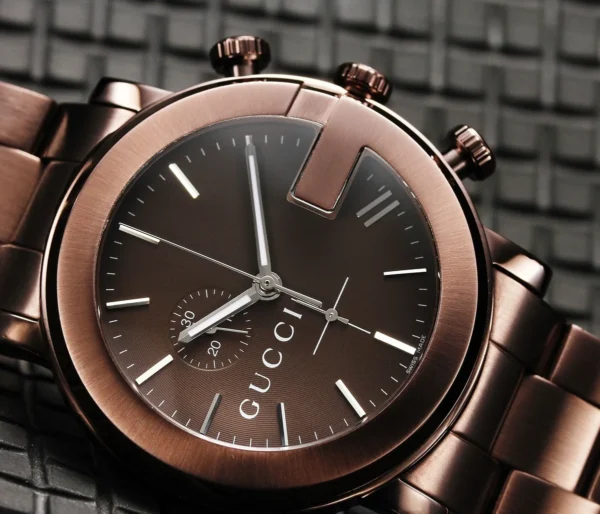 gu028_im Gucci G Chrono Brown Dial Brown Steel Strap Watch For Men - YA101341