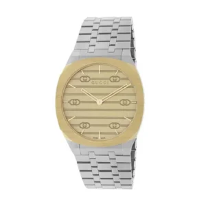 gucci-25h-34mm-ya163403_229b5cfc-5ce9-424a-a513-1db8596b19d1 Gucci 25H Quartz Gold Dial Silver Steel Strap Watch for Women - YA163403