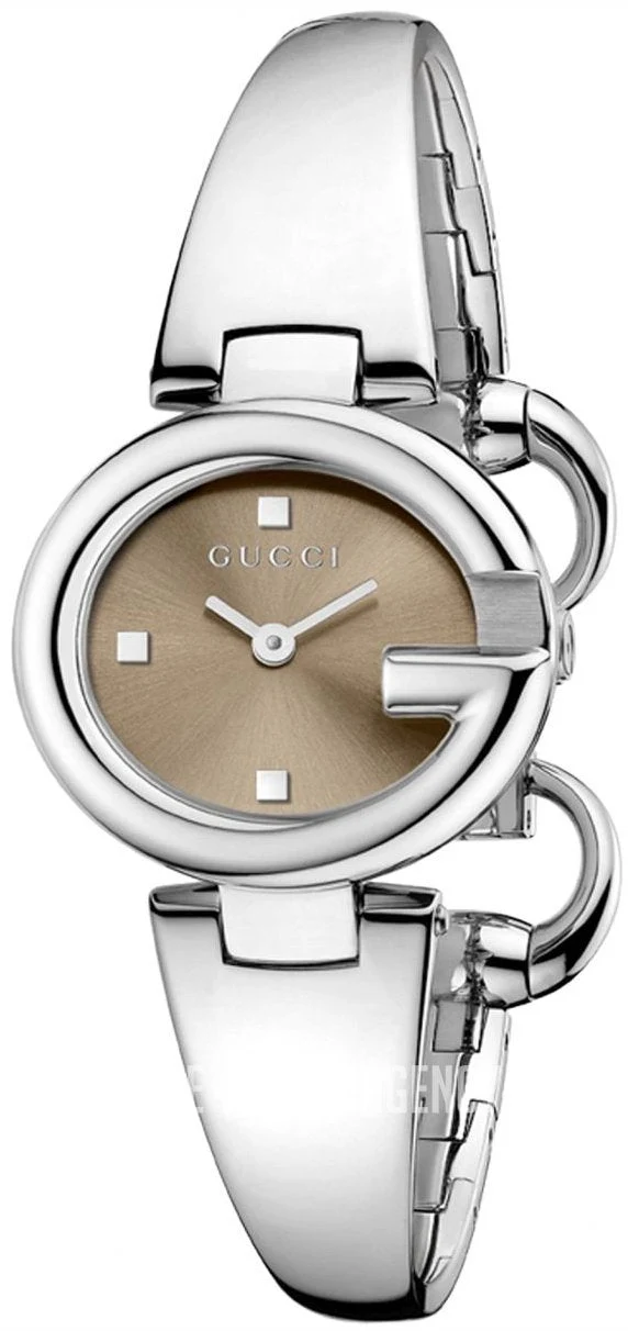gucci-YA134503 Gucci Guccissima Quartz Diamonds Brown Dial Silver Steel Strap Watch For Women - YA134503