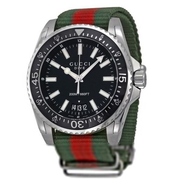 gucci-YA136206 Gucci Dive Black Dial Two Tone NATO Strap Watch For Men - YA136206