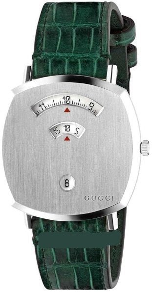 gucci-YA157414_5dc825f4-9a09-43f0-8c56-fb055a9d39bc Gucci Grip Quartz Silver Dial Green Leather Strap Watch For Women - YA157414