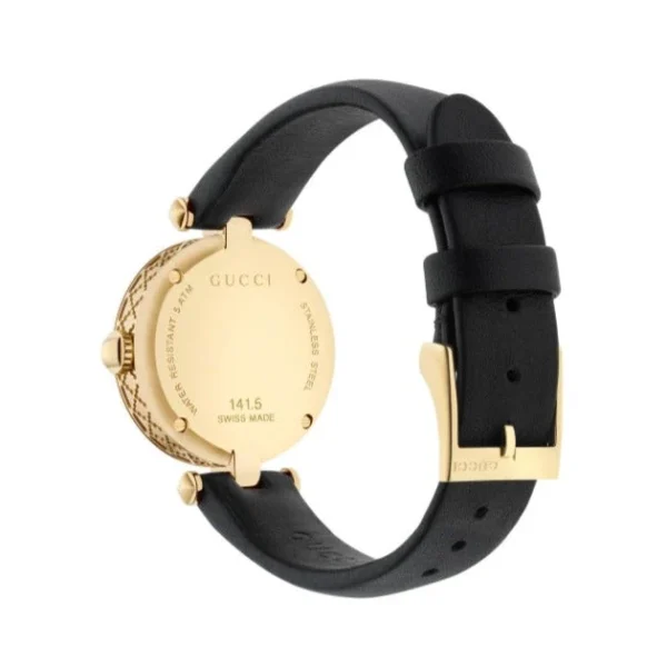 gucci-diamantissima-small-ya141505 Gucci Diamantissima Mother of Pearl Dial Black Leather Strap Watch For Women - YA141505