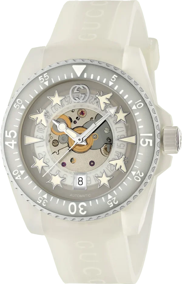 gucci-dive-watch-40mm3 Gucci Dive Automatic White Dial White Rubber Strap Unisex Watch - YA136342
