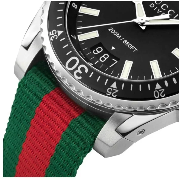gucci-dive-ya136206-green-and-red-nylon-strap-mens-watchbracelet-color-multicolored-movement-quartz-_1-748953 Gucci Dive Black Dial Two Tone NATO Strap Watch For Men - YA136206