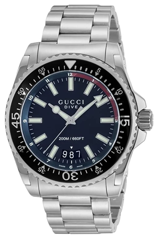 gucci-dive-ya136212-stainless-steel-mens-watchbracelet-color-silver-movement-quartz-waterproofing-200-m-dial-color-black-bracele Gucci Dive Quartz Black Dial Silver Steel Strap Watch For Men - YA136212