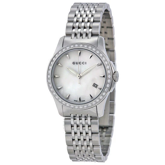 gucci-g-timeless-diamond-bracelet-watch-ya126506_5 Gucci G Timeless Diamonds Mother of Pearl Dial Silver Steel Strap Watch For Women - YA126506