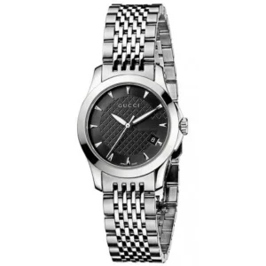 Gucci G Timeless Black Dial Silver Steel Strap Watch For Women - YA126502
