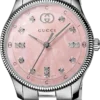 Gucci G Timeless Diamonds Mother of Pearl Pink Dial Silver Steel Strap Watch for Women - YA1265062