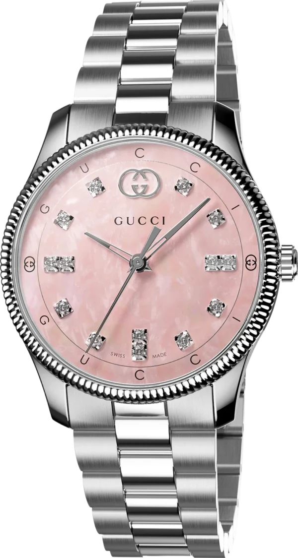 Gucci G Timeless Diamonds Mother of Pearl Pink Dial Silver Steel Strap Watch for Women - YA1265062