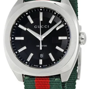 Gucci GG2570 Quartz Black Dial Green & Red Nylon Strap Watch For Men - YA142305