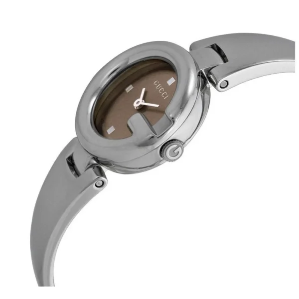 gucci-guccissima-ya134503-noi-karora Gucci Guccissima Quartz Diamonds Brown Dial Silver Steel Strap Watch For Women - YA134503