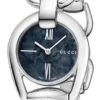 gucci-horsebit-bangle-black-womens-watch-ya139503 Gucci Horsebit Collection Mother of Pearl Black Dial Silver Steel Strap Watch For Women - YA139503