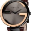Gucci Interlocking G 18K Gold Black Dial Brown Leather Strap Watch For Women - YA133304