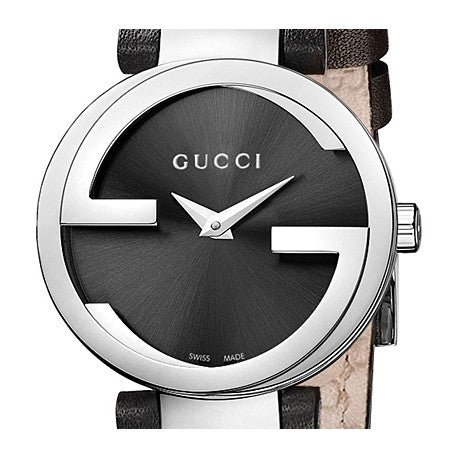 gucci-interlocking-small-steel-leather-womens-watch-ya133501_6006c4d4-2258-4096-a1ed-c15d0e1b534a Gucci G Interlocking Black Dial Black Leather Strap Watch For Women - YA133501