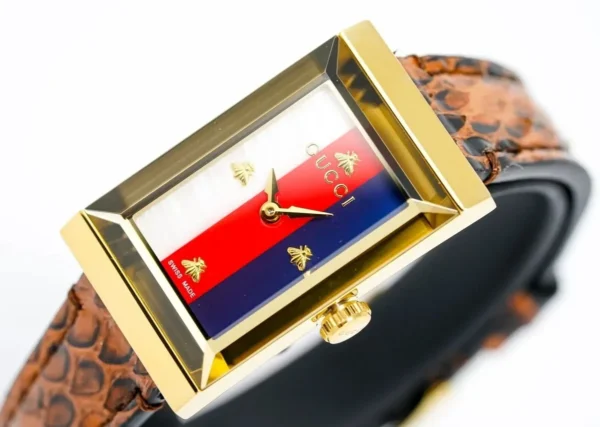 gucci-ladies-watch-g-frame-stripe-yellow-gold-ya147402-739007_2000x_b26cfdc1-4cd7-456c-b889-d5e1b9ed19fd Gucci G-Frame Mother of Pearl Dial Brown Leather Snakeskin Strap Watch For Women - YA147402