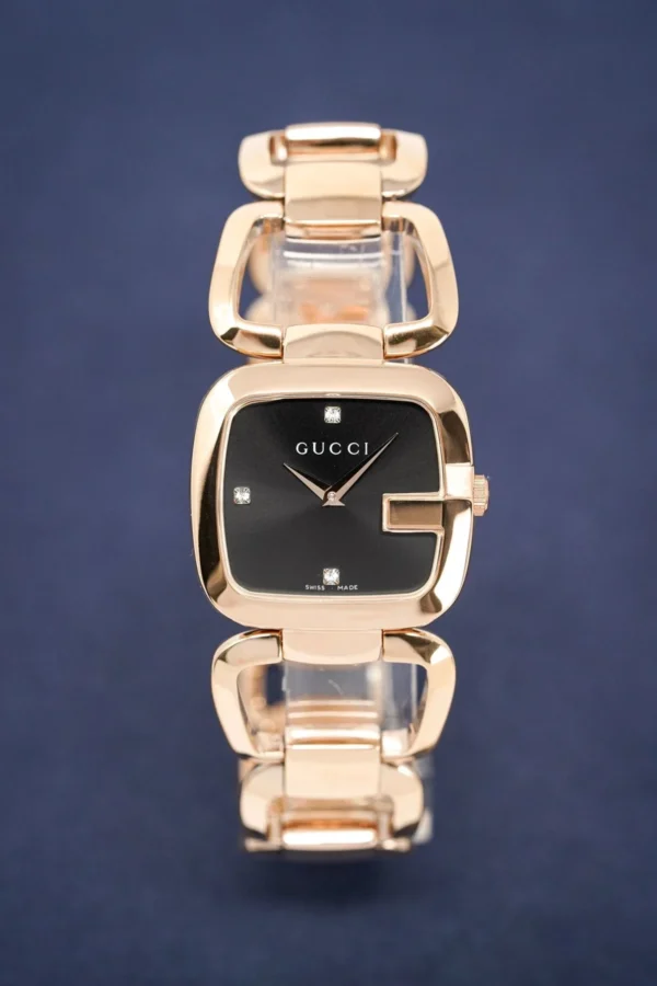 gucci-ladies-watch-g-gucci-rose-gold-ya125409-452504_a56e02ef-2995-4b8f-8688-ac3d2352220b Gucci G Gucci Diamonds Black Dial Rose Gold Steel Strap Watch For Women - YA125409