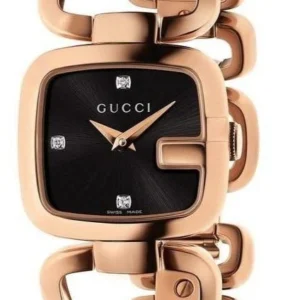 Gucci G Ladies Diamonds Black Dial Rose Gold Steel Strap Watch For Women - YA125512