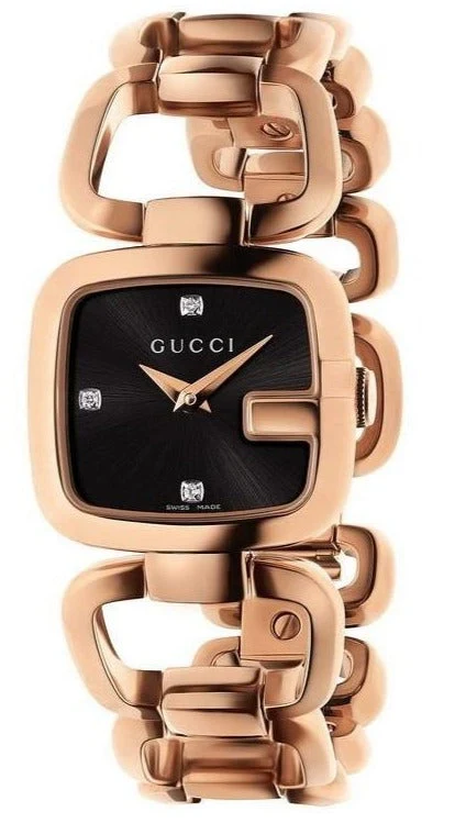 gucci-ladies-watch-g-gucci-rose-gold-ya125512-827634-467656_f6ca2b1c-6106-41a2-b528-9a10e6a7008a Gucci G Ladies Diamonds Black Dial Rose Gold Steel Strap Watch For Women - YA125512