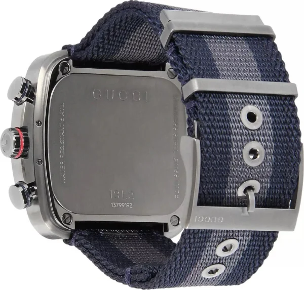 gucci-men-s-swiss-blue-and-gray-stripe-44mm_jpg_1b460a01-a027-43d6-ad9c-5ae7c711e6e9 Gucci Coupe Chronograph Blue Dial Two Tone NATO Strap Watch for Men - YA131203
