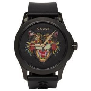 gucci-other-mens-angry-cat-motif-black-rubber-strap-watch-ya1264021 Gucci G Timeless Cat Motif Black Dial Black Leather Strap Unisex Watch - YA1264021