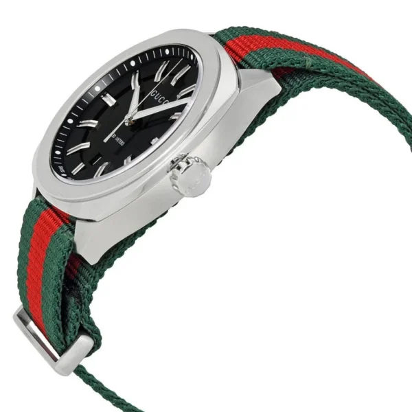 Gucci GG2570 Quartz Black Dial Green & Red Nylon Strap Watch For Men - YA142305