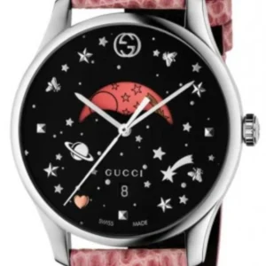 gucci-watch-g-timeless-ladies-36mm-moon-phase-pink-ya1264046-790081_198d3f2f-cee8-4eca-839b-fa995f0086d6-712578 Gucci G-Timeless Moonphase Black Dial Pink Leather Strap Watch For Women - YA1264046
