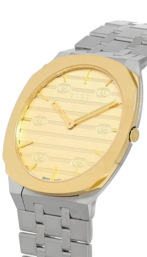 gucci-watches-gucci-25h-34mm-quartz-gold-dial-ss-womens-watch-ya163403__72281.1652466483_bf657db9-21f3-4c76-8cd2-e59d5359324e Gucci 25H Quartz Gold Dial Silver Steel Strap Watch for Women - YA163403