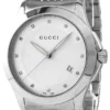 Gucci G Timeless Diamonds Silver Dial Silver Steel Strap Watch For Men - YA126404