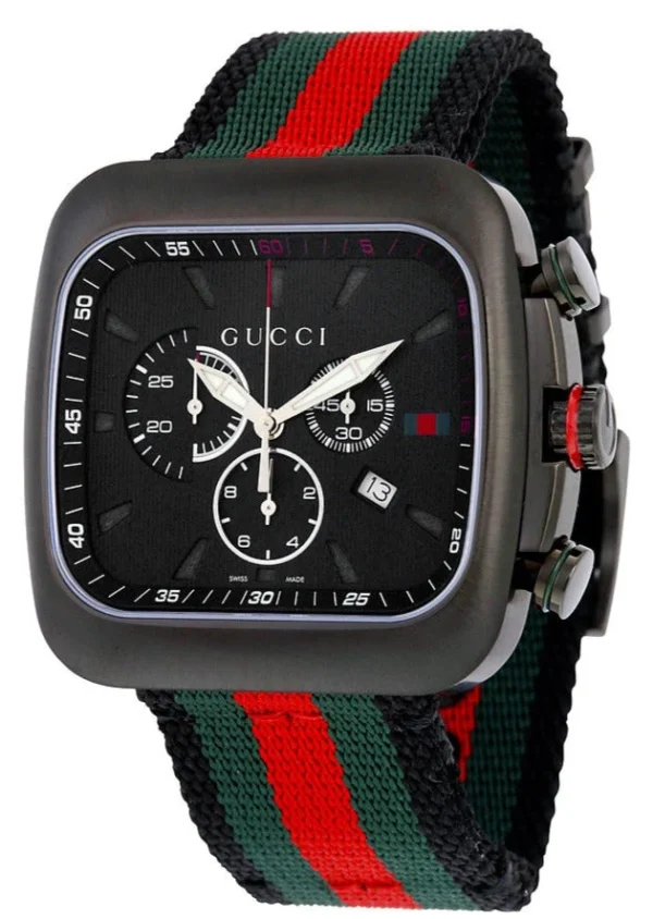 gucci-ya131202-gucci-coup-mens-chronograph-quartz-watch-59 Gucci Coupe Chronograph Quartz Black Two Tone NATO Strap Watch For Men - YA131202