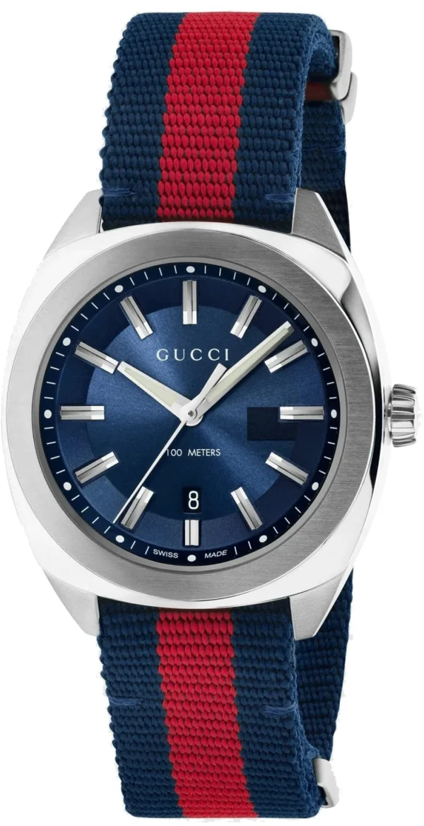 gucci-ya142304-nato-strap-mens-watchbracelet-color-multicolored-movement-quartz-waterproofing-100-m-110431_a64a7abd-22c5-45ce-9187-4aed8903e28d Gucci GG2570 Quartz Blue Dial Blue & Red Nylon Strap Watch For Men - YA142304