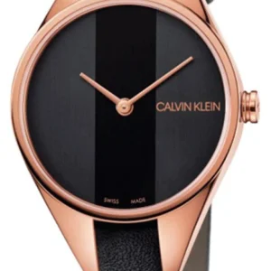 Calvin Klein Rebel Black Dial Black Leather Strap Watch for Women - K8P236C1