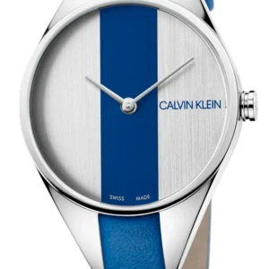 Calvin Klein Rebel Blue Silver Dial Blue Leather Strap Watch for Women - K8P231V6