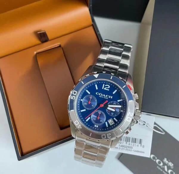 image_1_cf4ee0ce-7360-414c-9458-0ab92e209b15 Coach Kent Chronograph Blue Dial Silver Steel Strap Watch for Men - 14602555