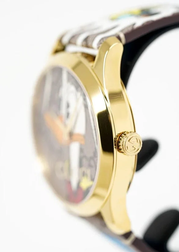 image_600x_2a39a924-d0f9-4073-a7e2-a0983dee6120 Gucci G Timeless Disney Donald Duck Brown Dial Brown Leather Strap Watch For Women - YA1264167